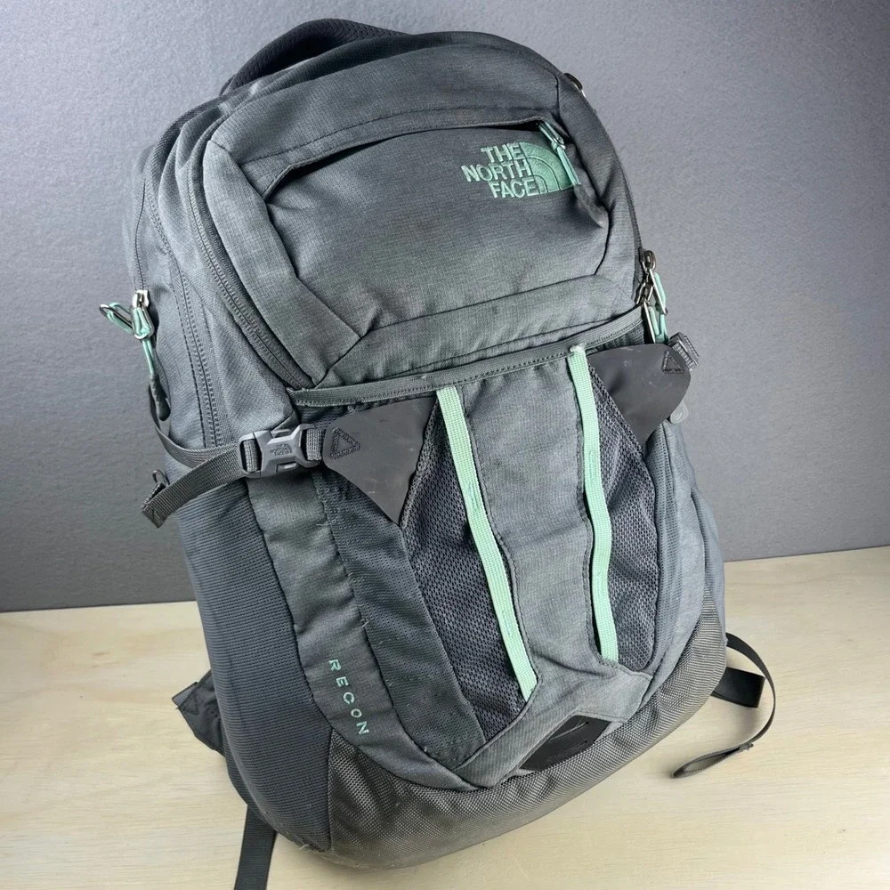 The North Face Recon Backpack Gray Mint Green FlexVent Daypack Hiking Bag